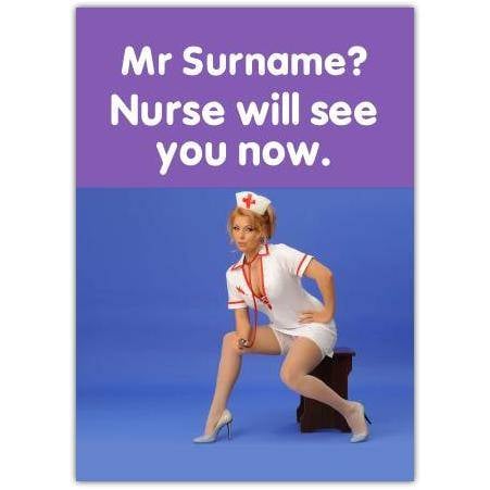 Sexy Nurse Humorous Valentines Day Greeting Card with Personalised Text Option