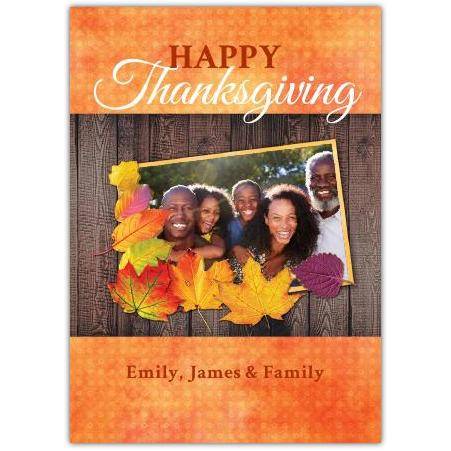 Personalised Thanksgiving Photo Upload Card with Autumn Leaves Design
