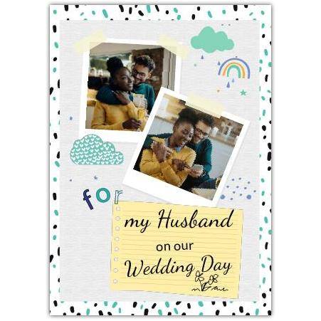 Personalised Wedding Day Card for Husband with Photo Upload and Playful Cloud Pattern