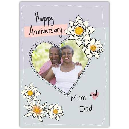 Personalised Happy Anniversary Mum and Dad Photo Upload Heart Sketch Card