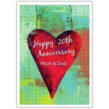 Happy 20th Anniversary Mum and Dad Red Heart Design Greeting Card