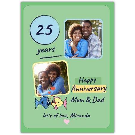 Personalised 25th Anniversary Photo Card with Cute Fish Design for Mum and Dad
