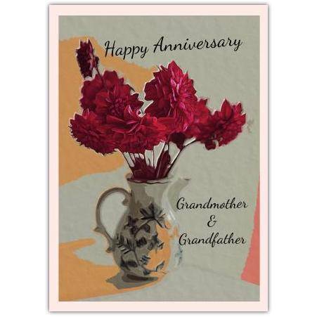 Happy Anniversary Red Flowers in Vase Card for Grandmother and Grandfather