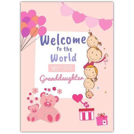 Welcome to the World Baby Girl Granddaughter Pink Banner Greeting Card