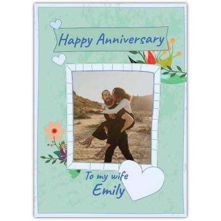 Personalised Anniversary Greeting Card with Photo Upload and Floral Sketch Design