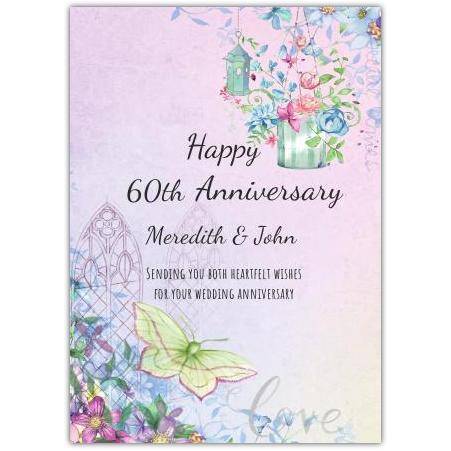 60th Anniversary Watercolour Butterfly and Floral Greeting Card with Personalisation