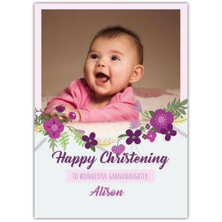 Personalised Purple Floral Photo Christening Card for Granddaughter