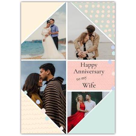 Personalised Patchwork Photo Anniversary Card for Wife with Hearts and Dots Design