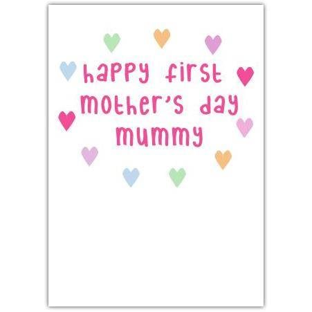 First Mother's Day Card for Mummy with Colourful Hearts Design