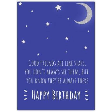 Happy Birthday Friend Card with Stars and Moon Friendship Quote Design