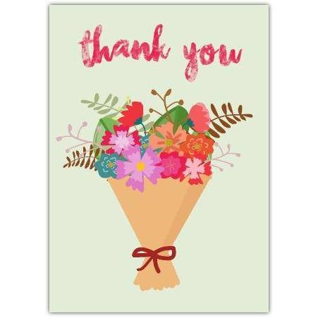 Thank You Floral Bouquet Greeting Card with Colourful Flowers Design