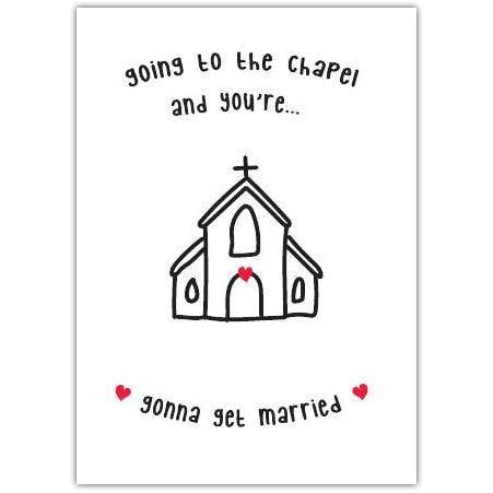 Wedding Day Congratulations Card with Chapel Illustration and Love Hearts