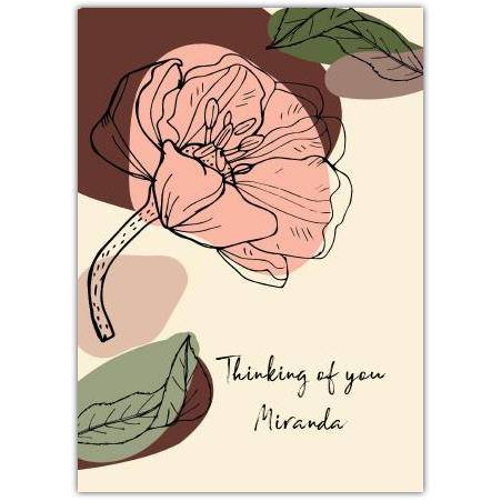 Abstract Floral Thinking of You Greeting Card with Personalised Text Option