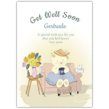 Get Well Soon Personalised Bear with Blanket and Tissues Comfort Card