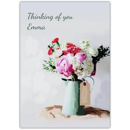 Thinking of You Shabby Chic Floral Bouquet Personalised Greeting Card