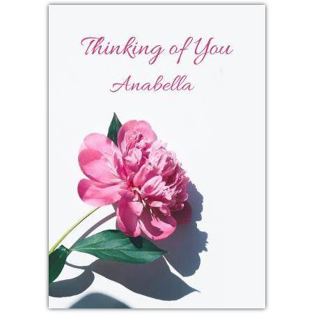 Personalised Thinking of You Card with Pink Peony Flower Design