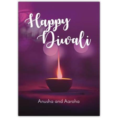 Personalised Happy Diwali Purple Lamp Greeting Card for Festival Celebrations