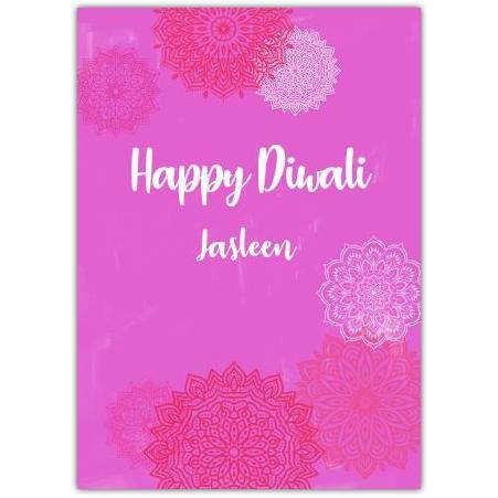 Pink Mandala Happy Diwali Greeting Card with Personalised Text Option
