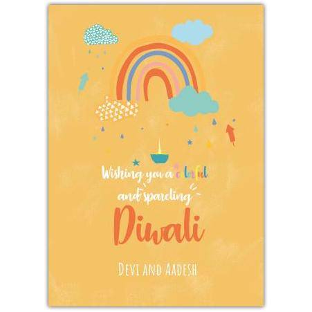 Personalised Colourful Diwali Greeting Card with Rainbow and Lights Design