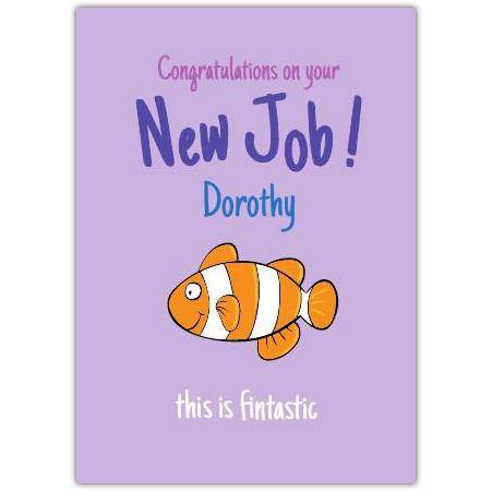 Personalised Congratulations New Job Card with Fish Pun on Purple Background