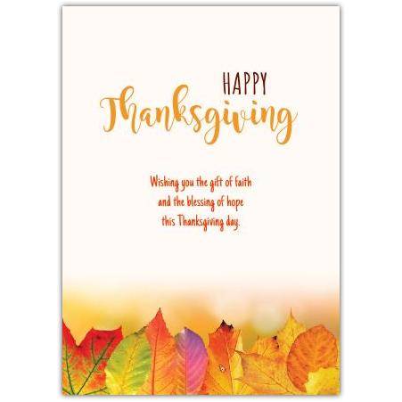 Happy Thanksgiving Autumn Leaves Faith and Hope Blessing Card