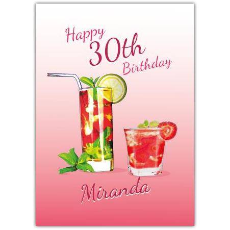Personalised Happy 30th Birthday Cocktail Drinks Greeting Card for Her