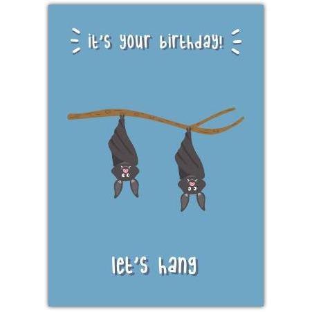 Cute Bat Hanging Happy Birthday Card with Punny Design