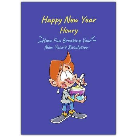 Personalised Happy New Year New Year's Resolution Funny Ice Cream Boy Greeting Card