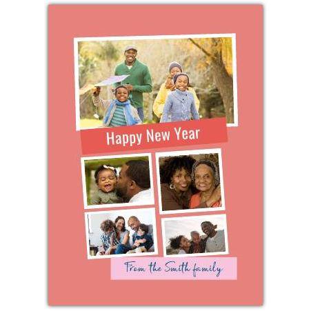 Personalised Happy New Year Photo Collage Card Orange Background