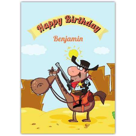 Personalised Wild West Cowboy Birthday Card with Horse and Desert Scene