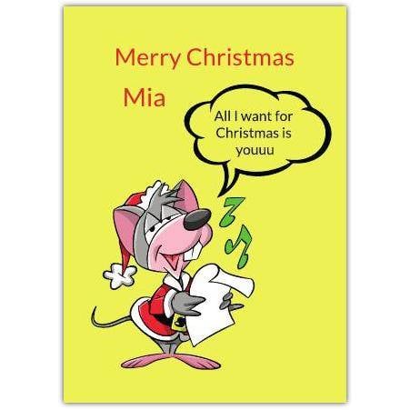 Personalised Merry Christmas Singing Mouse Yellow Card