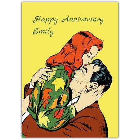 Personalised Retro Pop Art Couple Happy Anniversary Greeting Card