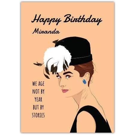 Personalised Audrey Hepburn Inspired Happy Birthday Card with Quote