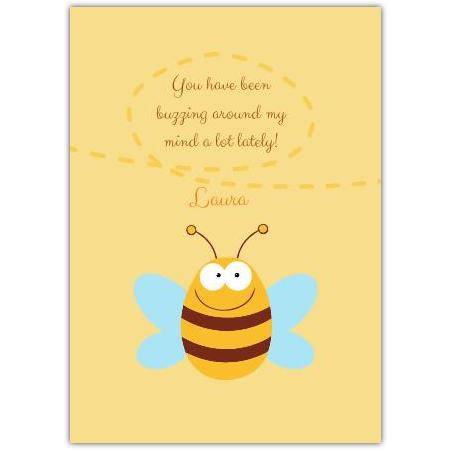Personalised Funny Thinking of You Bee Greeting Card in Yellow