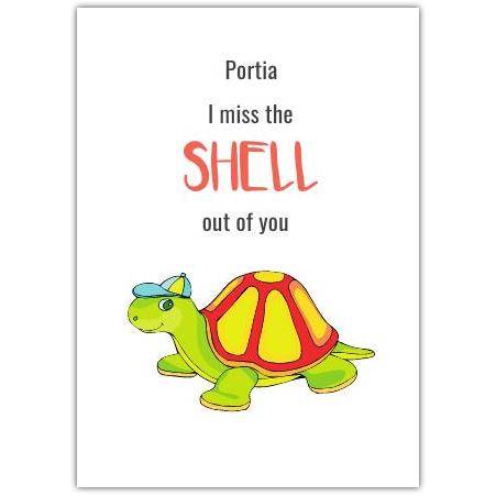 Personalised Miss You Turtle Pun Greeting Card with Custom Name Option