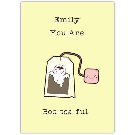 Personalised Boo-tea-ful Punny Ghost Tea Bag Greeting Card
