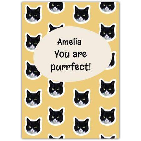 Personalised Birthday Card Black Cat Pun You Are Purrrfect Funny Greeting Card