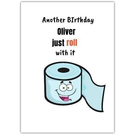 Personalised Funny Birthday Card with Toilet Roll Pun and Custom Name
