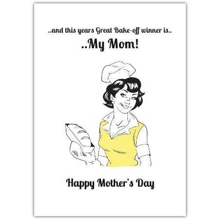 Mothers Day Retro Bake Off Winner Greeting Card for Mum with Vintage Chef Illustration