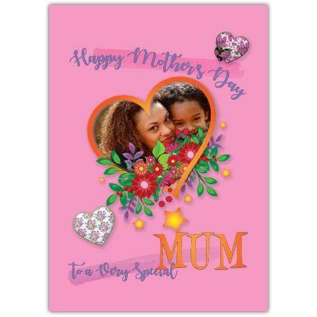 Personalised Mothers Day Card with Flower Bouquet and Photo Upload for Mum