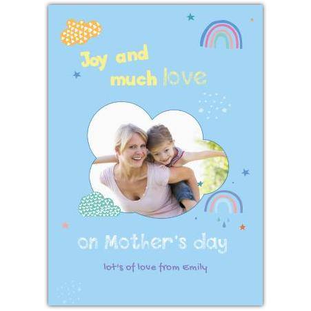 Personalised Mothers Day Photo Card with Rainbow and Clouds Design