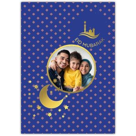 Personalised Eid Mubarak Greeting Card with Gold Crescent Moon and Photo Upload Option