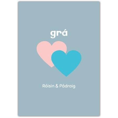 Gra Love Hearts Personalised Irish Language Card for Anniversaries and Romantic Occasions