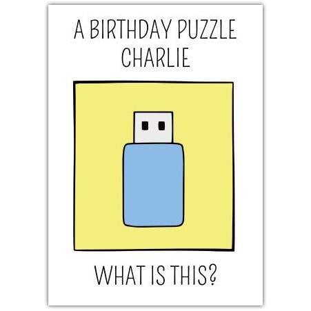 Personalised Birthday Puzzle Card with USB Design and Custom Name Option