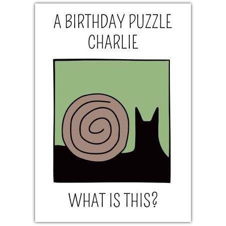 Personalised Humorous Birthday Puzzle Card with Snail and Cat Design
