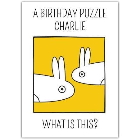Birthday Puzzle Bunny Optical Illusion Humorous Birthday Card