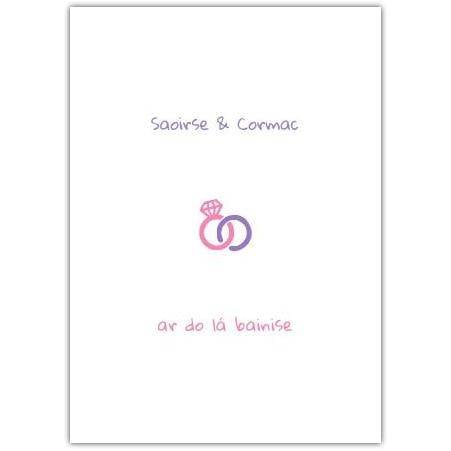On Your Wedding Day In Irish Gaelic Card With Rings Illustration