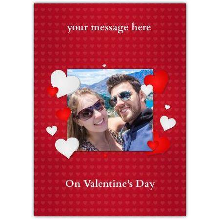 Personalised Valentine's Day Photo Upload Card with Red and White Love Hearts