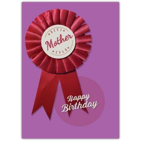 Best Mother Ever Red Ribbon Birthday Card on Purple Background