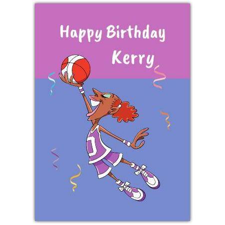 Personalised Basketball Birthday Card for Her with Cartoon Female Player Design